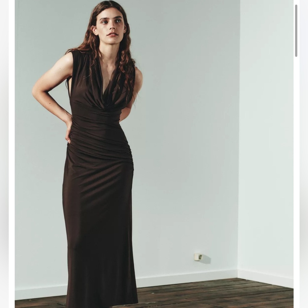 Zara NWT gathered midi dress chocolate 2180/240